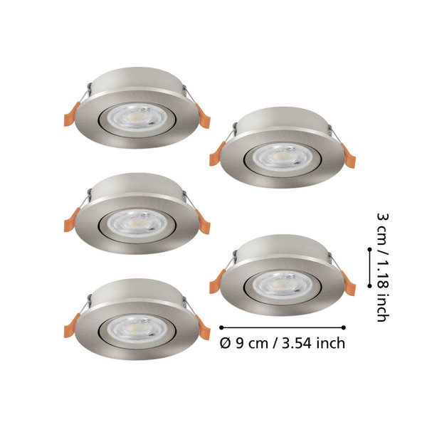 Eglo LED Einbauspot Barranco 5-flammig 5x 4,8W CCT warm-/neutral-/tageslichtweiss 2700/4000/6500K Nickel-matt Ø9cm 902269