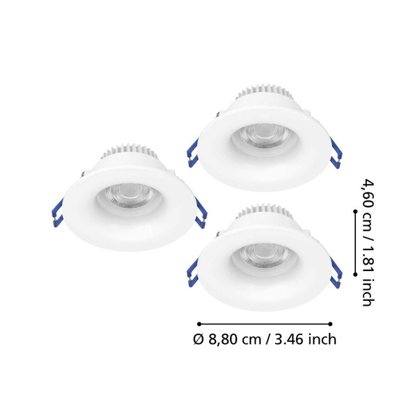 Eglo LED Einbauspot Salabate 3-flammig 3x 5W CCT warm-/neutral-/tageslichtweiss 2700/4000/6500K IP65 Weiss Aluminium Ø9cm 902272