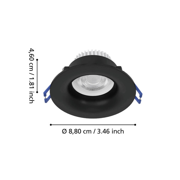 Eglo LED Einbauspot Salabate 5W CCT warm-/neutral-/tageslichtweiss 2700/4000/6500K IP65 Schwarz Aluminium Ø9cm 902273
