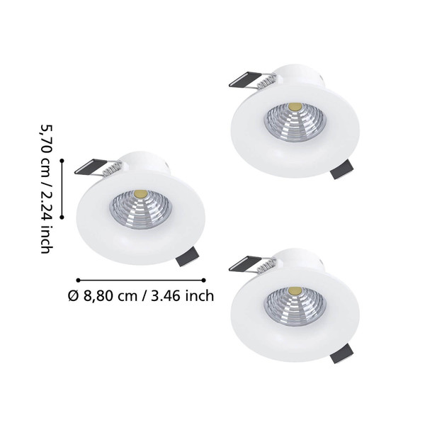 Eglo LED Einbauspot Saliceto 3-flammig dimmbar 3x 4,8W warmweiss 2700K Weiss Aluminium Ø9cm 902277