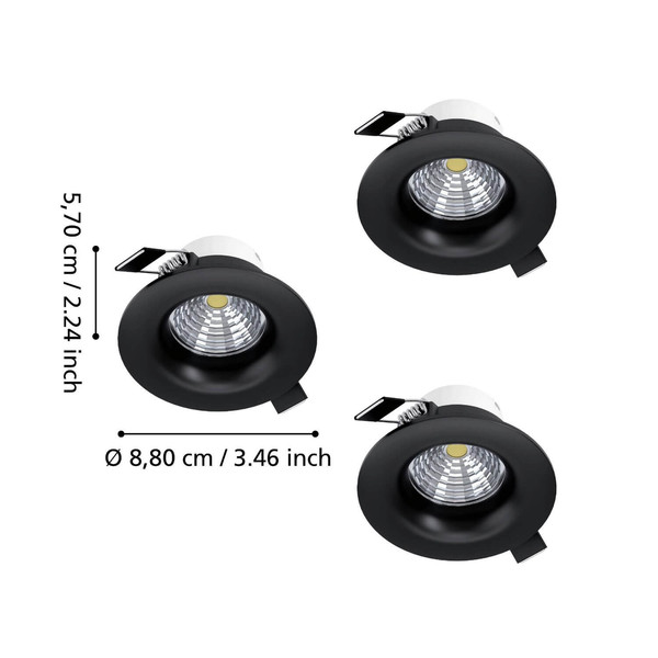 Eglo LED Einbauspot Saliceto 3-flammig dimmbar 3x 4,8W warmweiss 2700K Schwarz Aluminium Ø9cm 902278