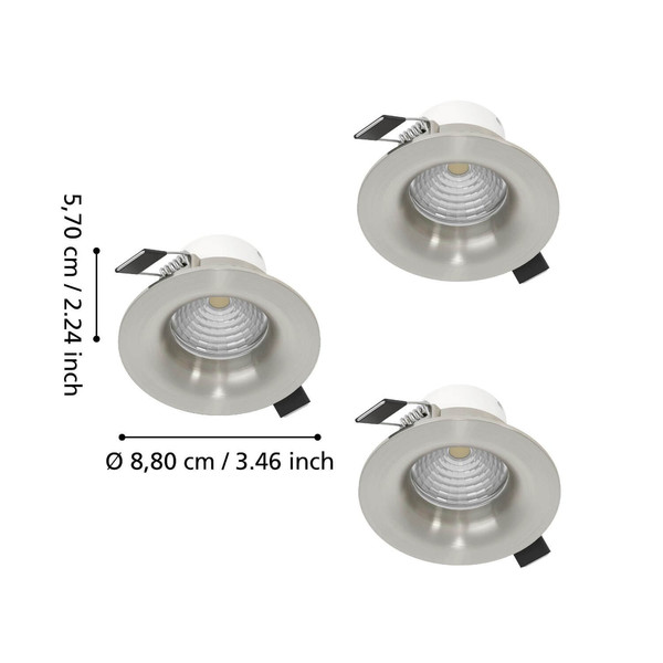 Eglo LED Einbauspot Saliceto 3-flammig dimmbar 3x 4,8W warmweiss 2700K Nickel-matt Aluminium Ø9cm 902279