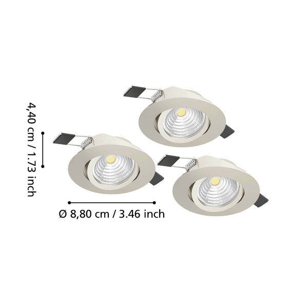Eglo LED Einbauspot Saliceto 3-flammig dimmbar 3x 6,4W neutralweiss 4000K Nickel-matt Aluminium Ø9cm 902282