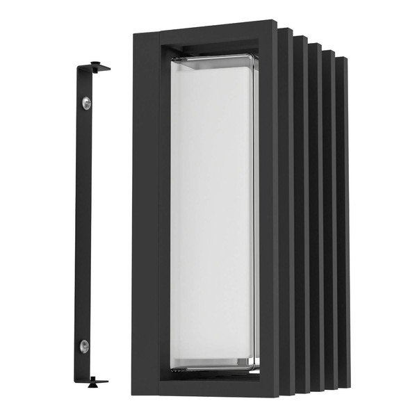 Eglo LED Außen-Wandleuchte Genovese 10W CCT warm-/neutral-/tageslichtweiss 3000/4500/6000K IP65 Schwarz-struktur Klar Aluminium mit Gitter 24x14cm 902418