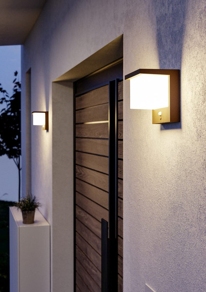 Eglo LED Solar-Wandleuchte Frigento 7W warmweiss 3000K Bewegungsmelder IP44 Rostbraun Milchweiss Aluminium mit Sensor 15x14cm 902434