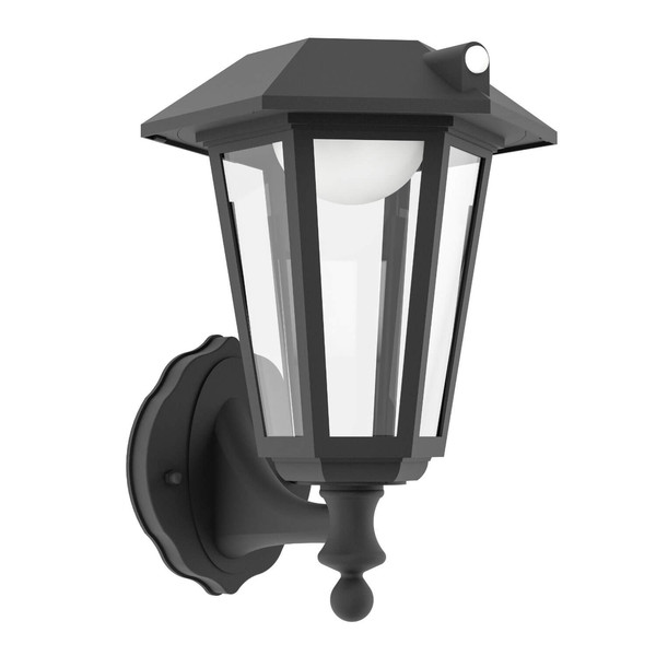 Eglo LED Solar-Wandleuchte Prietta 6,5W warmweiss 2700K Bewegungsmelder IP44 Schwarz-struktur Glas mit Sensor 27x19cm 902437