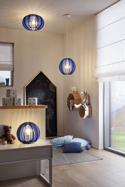 Eglo 95951 Fabella Tischleuchte E27 Holz Blau-Dunkelblau