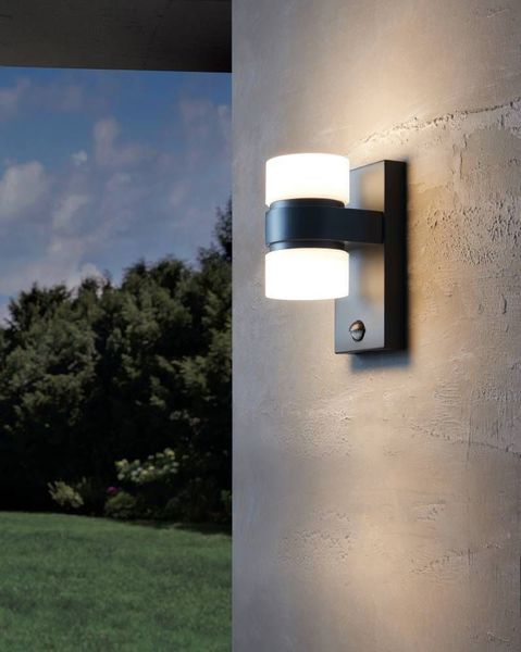 Eglo 96276 ATOLLARI LED Außen-Wandleuchte 2x4,9W Sensor Anthrazit Warmweiss IP44