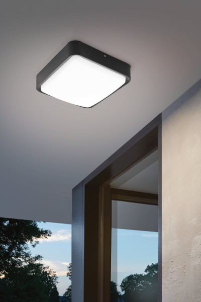Eglo 97295 PIOVE-C LED Außen-Wand- / Deckenleuchte 14W Schwarz Weiss Bluetooth Warmweiss IP44 Dimmbar