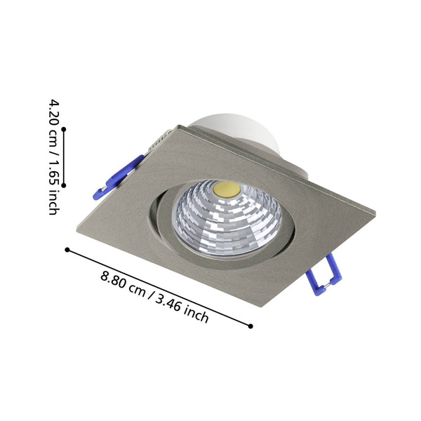 Eglo LED Einbauspot Saliceto dimmbar 4,8W warmweiss 2700K Nickel-matt Aluminium 9x9cm 98304