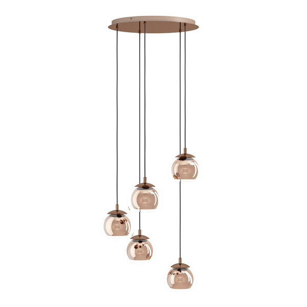 Eglo Pendelleuchte Rocamar 1 5-flammig E27 Kupfer Klar Stahl Glas Ø58,5cm 98595