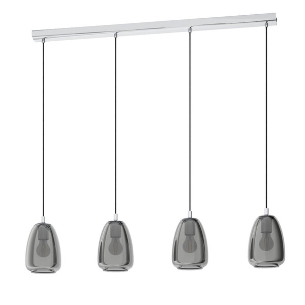 Eglo Pendelleuchte Alobrase 4-flammig E27 Chrom Schwarz-transparent Stahl Glas bedampft 108x15cm 98616