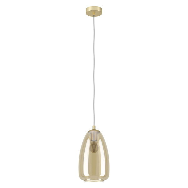 Eglo Pendelleuchte Alobrase E27 Messing-gebürstet Amber Stahl Glas bedampft Ø20cm 98648