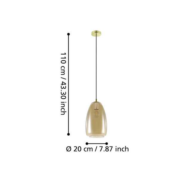 Eglo Pendelleuchte Alobrase E27 Messing-gebürstet Amber Stahl Glas bedampft Ø20cm 98648