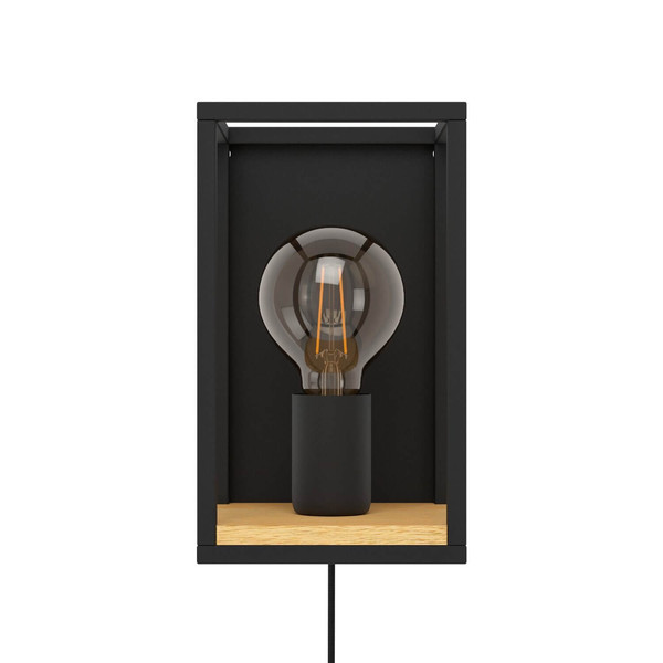 Eglo Wandleuchte Libertad E27 Schwarz Braun Stahl Holz 24x14cm 99796