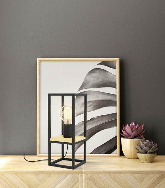 Eglo Tischleuchte Libertad E27 Schwarz Braun Stahl Holz 35x14cm 99797