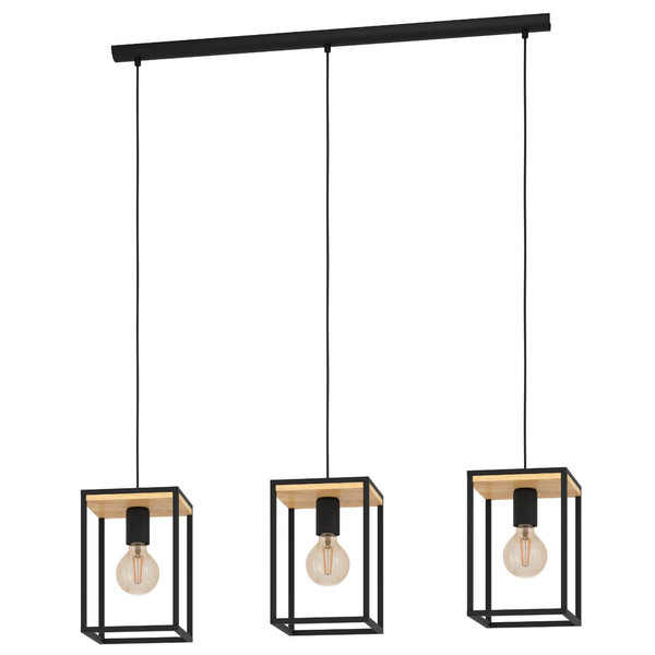 Eglo Pendelleuchte Libertad 3-flammig E27 Schwarz Braun Stahl Holz 88x18cm 99855
