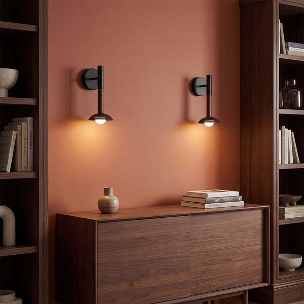 Elstead Arden LED Wandleuchte dimmbar warmweiss 6W Mattschwarz-Walnuss Alu Stahl Opalglas 36cm