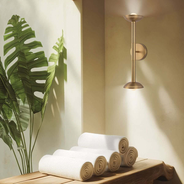 Elstead Arden LED Wandleuchte 2-flammig dimmbar warmweiss 11W Gold gebürstet Alu Stahl Opalglas 57cm