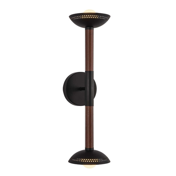 Elstead Arden LED Wandleuchte 2-flammig dimmbar warmweiss 11W Mattschwarz-Walnuss Alu Stahl Opalglas 57cm