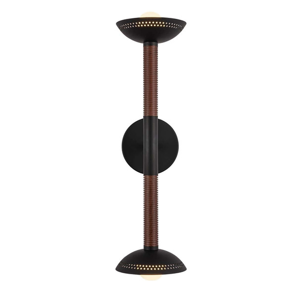Elstead Arden LED Wandleuchte 2-flammig dimmbar warmweiss 11W Mattschwarz-Walnuss Alu Stahl Opalglas 57cm