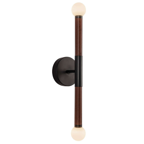 Elstead Arden LED Wandleuchte 2-flammig dimmbar warmweiss 11W Mattschwarz-Walnuss Alu Stahl Opalglas 57cm