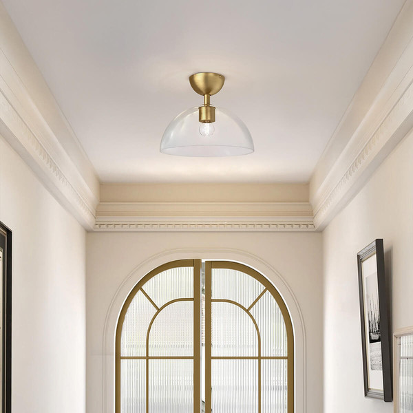 Elstead Jude Deckenleuchte E27 Gebürstete Goldoptik Glas klar