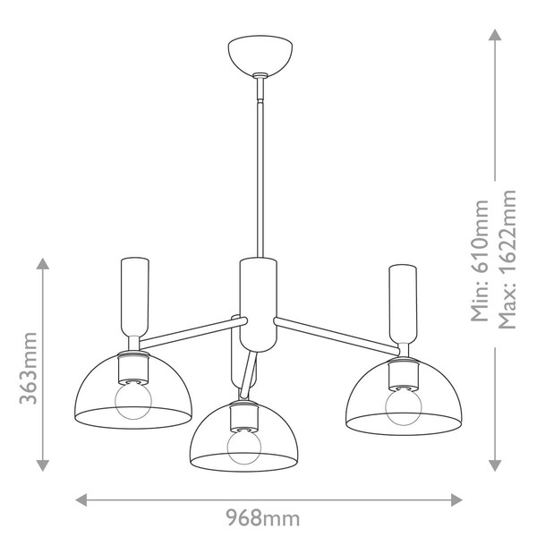 Elstead Jude Kronleuchter E27 3-fach Mattes Schwarz Klar