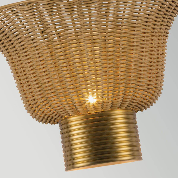 Elstead Kai Wandleuchte 2-flammig E14 Gold gebürstet Alu Rattan 25cm