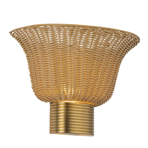 Elstead Kai Wandleuchte 2-flammig E14 Gold gebürstet Alu Rattan 25cm