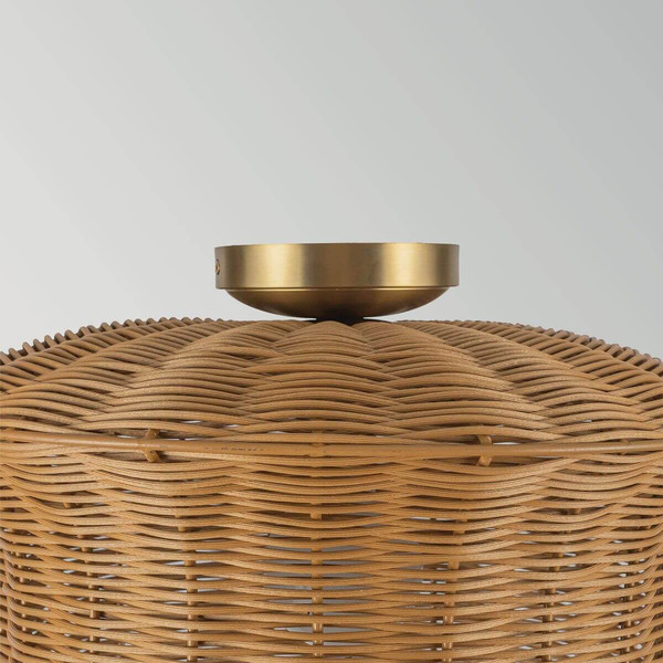 Elstead Kai Deckenleuchte E27 Gold gebürstet Stahl Rattan Ø41cm