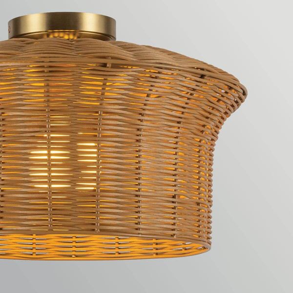 Elstead Kai Deckenleuchte E27 Gold gebürstet Stahl Rattan Ø41cm