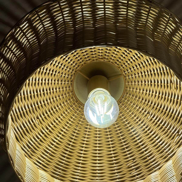 Elstead Kai Deckenleuchte E27 Gold gebürstet Stahl Rattan Ø41cm
