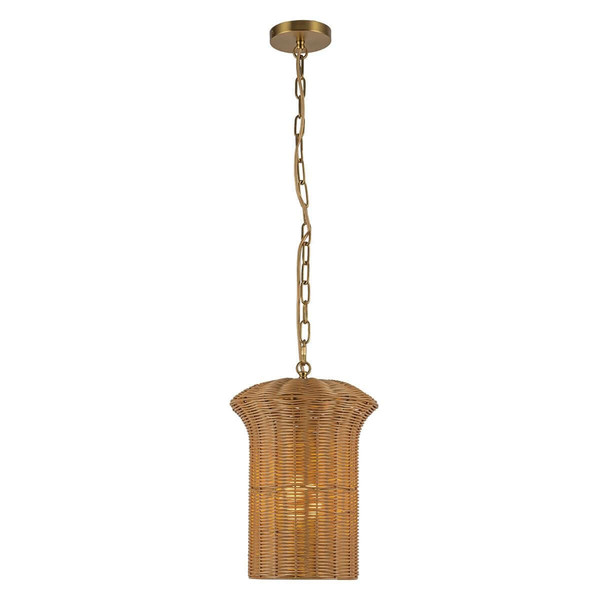 Elstead Kai Pendelleuchte E27 Gold gebürstet Stahl Rattan Ø29cm