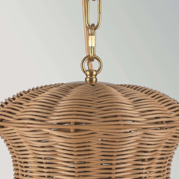 Elstead Kai Pendelleuchte E27 Gold gebürstet Stahl Rattan Ø29cm