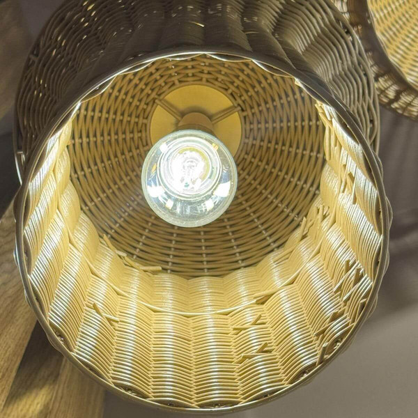Elstead Kai Pendelleuchte E27 Gold gebürstet Stahl Rattan Ø29cm