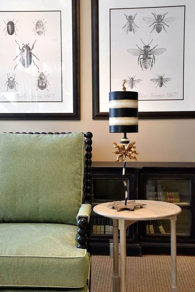 Elstead Dominique Tischleuchte E27 Blattgold, schwarz und creme gestreift