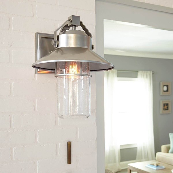 Elstead Boynton Außen-Wandleuchte E27 27cm Gebürsteter Stahl, lackiert IP44 Anti-Meerwasser