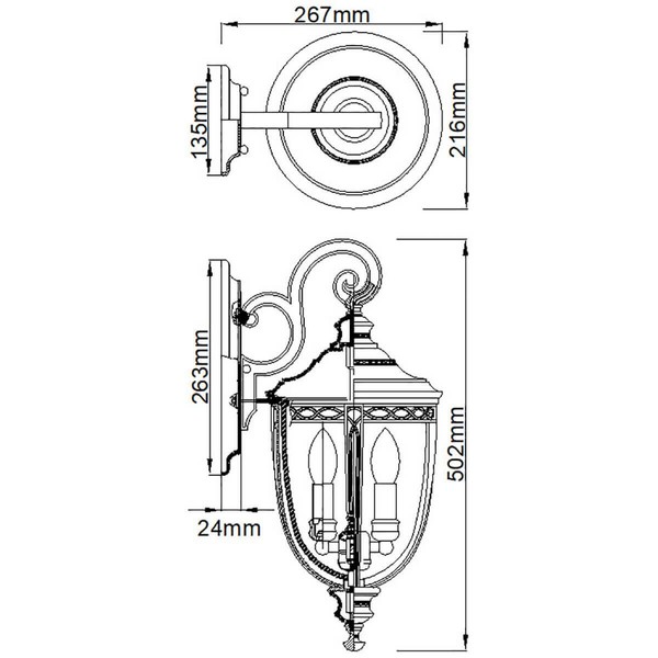 Elstead English Bridle Außen-Wandleuchte E14 3-fach 50cm Schwarz IP44