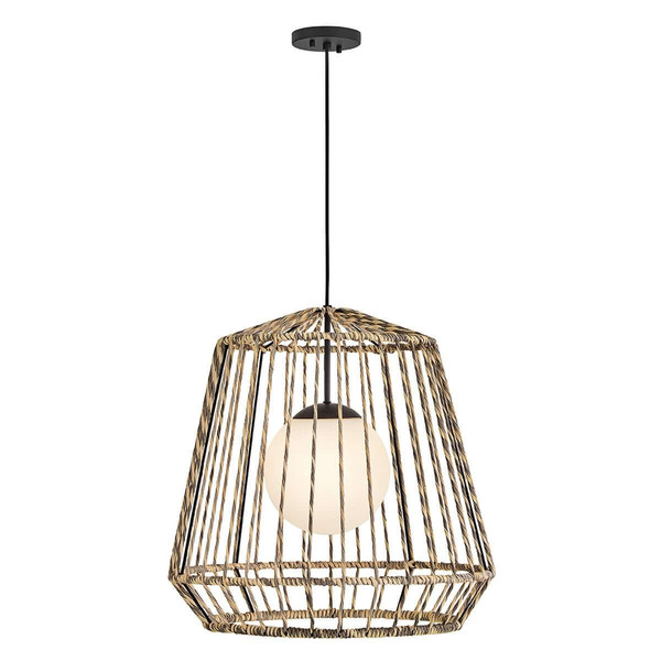 Elstead Arlen Außen-Pendelleuchte E27 IP44 Schwarz Stahl Rattan-Optik Ø61cm