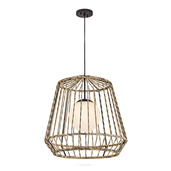 Elstead Arlen Außen-Pendelleuchte E27 IP44 Schwarz Stahl Rattan-Optik Ø61cm
