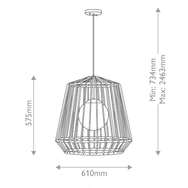 Elstead Arlen Außen-Pendelleuchte E27 IP44 Schwarz Stahl Rattan-Optik Ø61cm