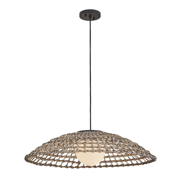 Elstead Arlen Außen-Pendelleuchte E27 IP44 Schwarz Stahl Rattan-Optik Ø76cm
