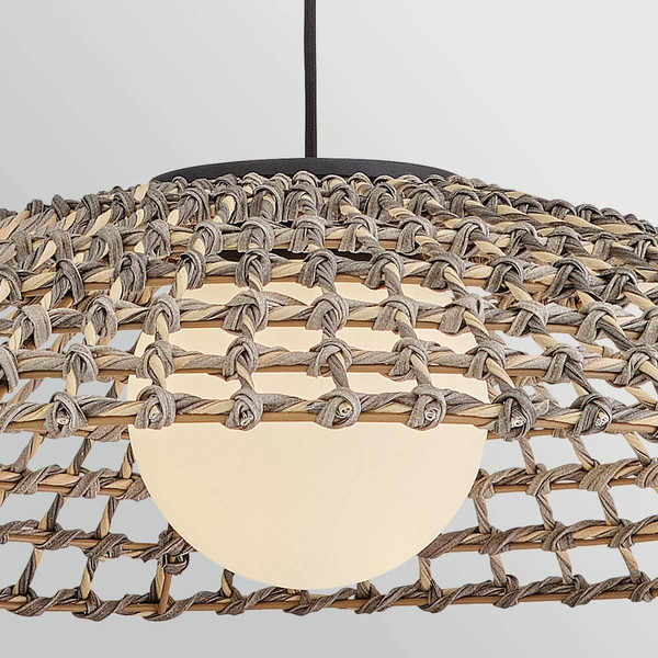 Elstead Arlen Außen-Pendelleuchte E27 IP44 Schwarz Stahl Rattan-Optik Ø76cm