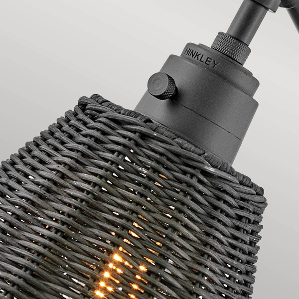 Elstead Arti  Wandleuchte E27 Schwarz, schwarzer Rattan Schirm Rattan schwarz