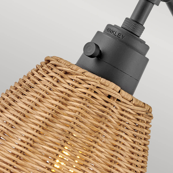 Elstead Arti  Wandleuchte E27 Schwarz, Rattan Schirm Schwarz und Rattan natur