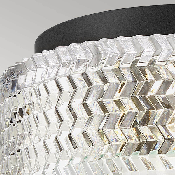 Elstead Elle Deckenleuchte E27 2-fach Schwarz Glas geätzt mit Chevron Muster