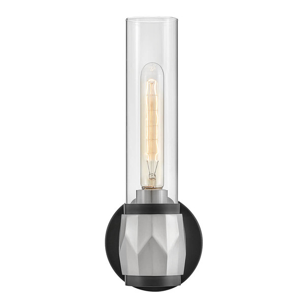 Elstead Ellison Wandleuchte E27 Schwarz mit Nickel gebürstet Glas klar IP44