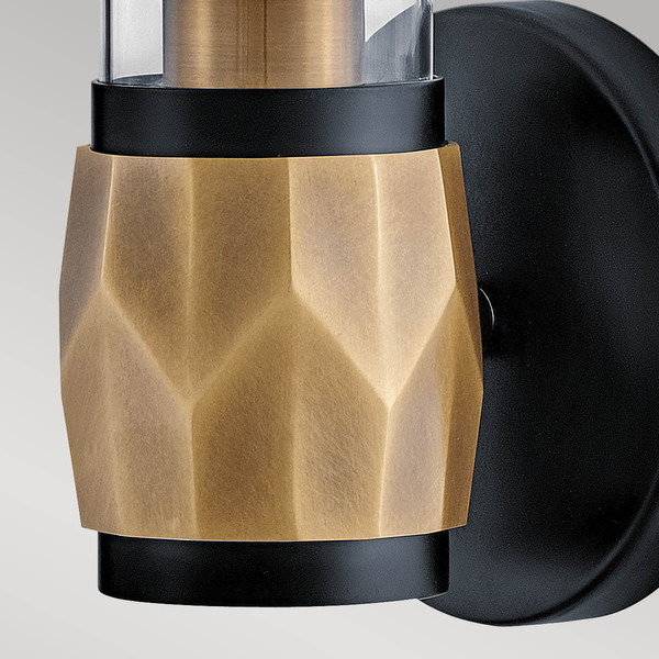 Elstead Ellison Wandleuchte E27 Schwarz mit Heritage-Messing Glas klar IP44