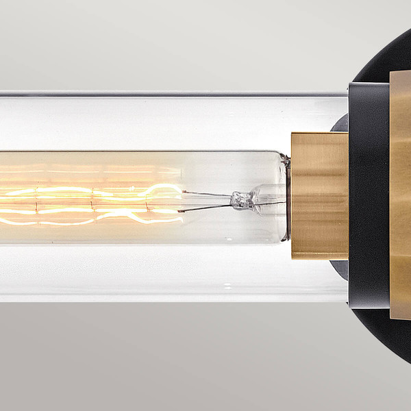 Elstead Ellison Wandleuchte E27 2-fach Schwarz mit Heritage-Messing Glas klar IP44